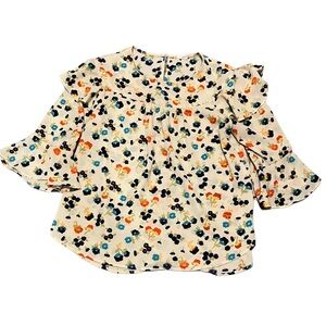 Pleione Cream‎ Blouse with Ruffled Sleeves and Floral Print Size S